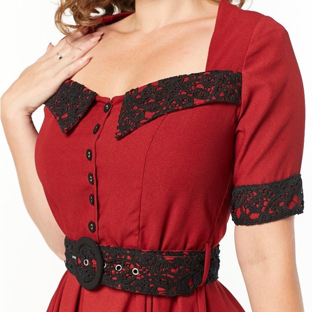 Timeless London Ruby Pin-Up Red Button-Front Dres… - image 5